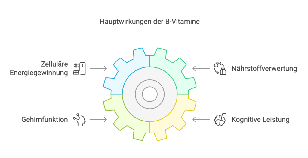 Schaubild, das die Hauptwirkung der B-Vitamine zeigt