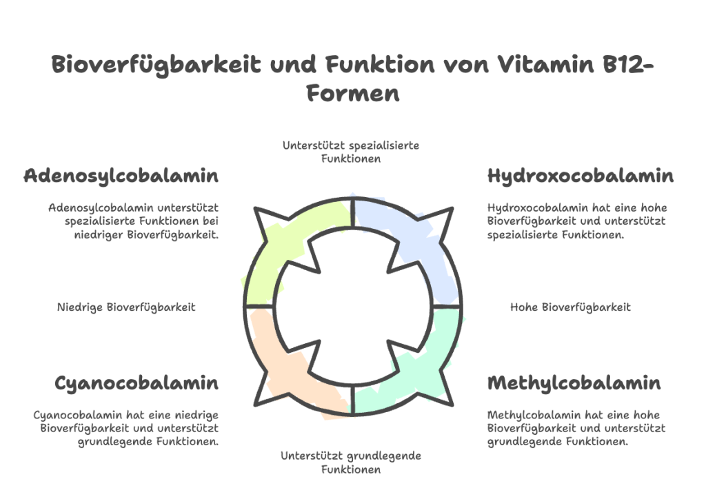 Schaubild, das die Bioverfügbarkeit von B12-Vitamin zeigt