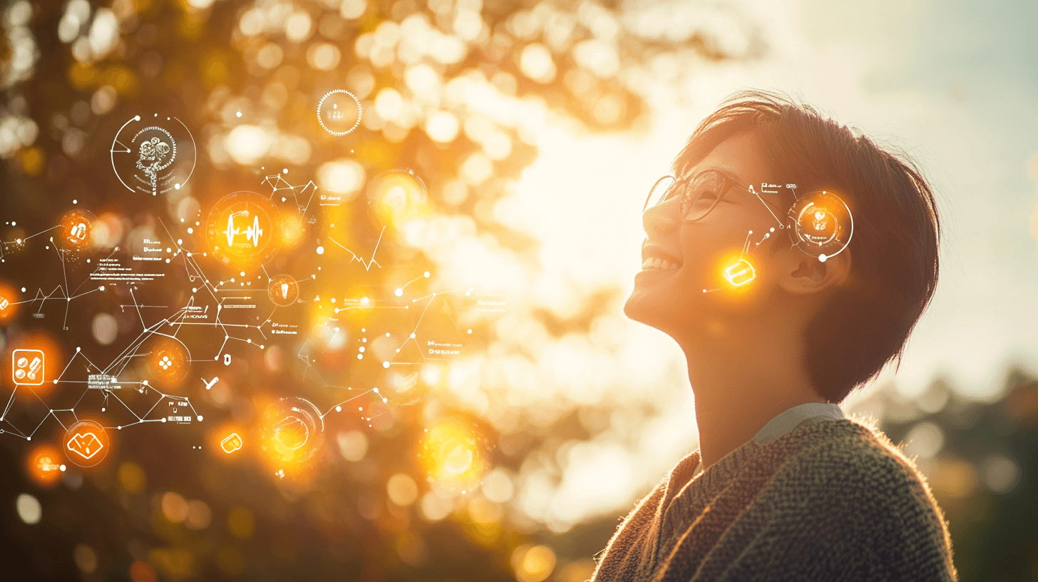 Symbolbild mit einer Person in der Sonne und abstrakten Zeichnungen von Vitamin D