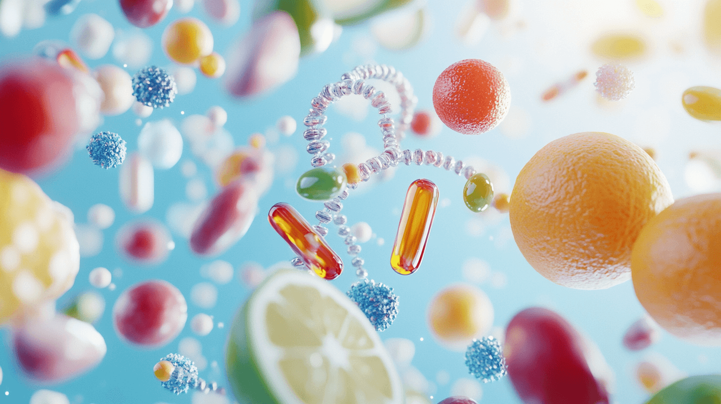 Symbolbild mit gesundem Obst in einem Laborumfeld um Bedeutung von Mikronährstoffen zu zeigen