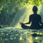 Eine Frau sitzt in Lotusposition in einem Gewässer. Symbolisch für den Körper entgiften